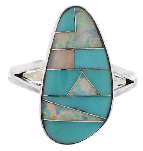 Authentic Sterling Silver Opal Turquoise Inlay Ring Size 8-3/4 WX41620
